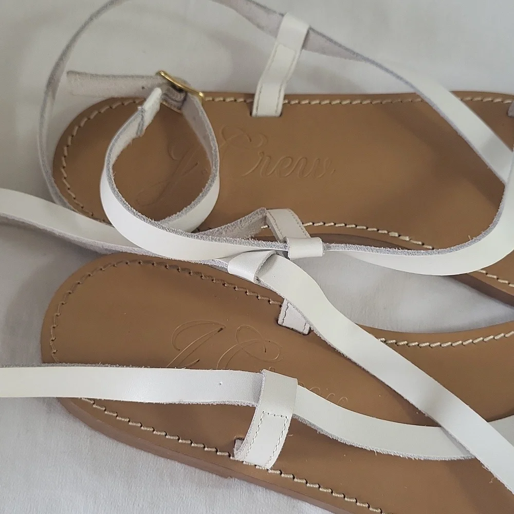 J. Crew Flat Strappy Sandals in Vachetta Leather White Size 8